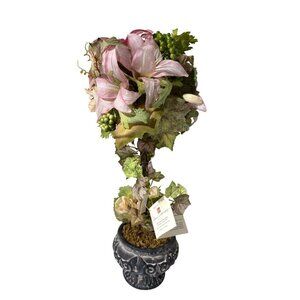 Artificial Pink Floral Topiary In‎ Ornate Black Pot Home Interiors 19"